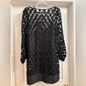 Laundry By Shelli Segal Black Long Sleeve sheer polkadot Dress